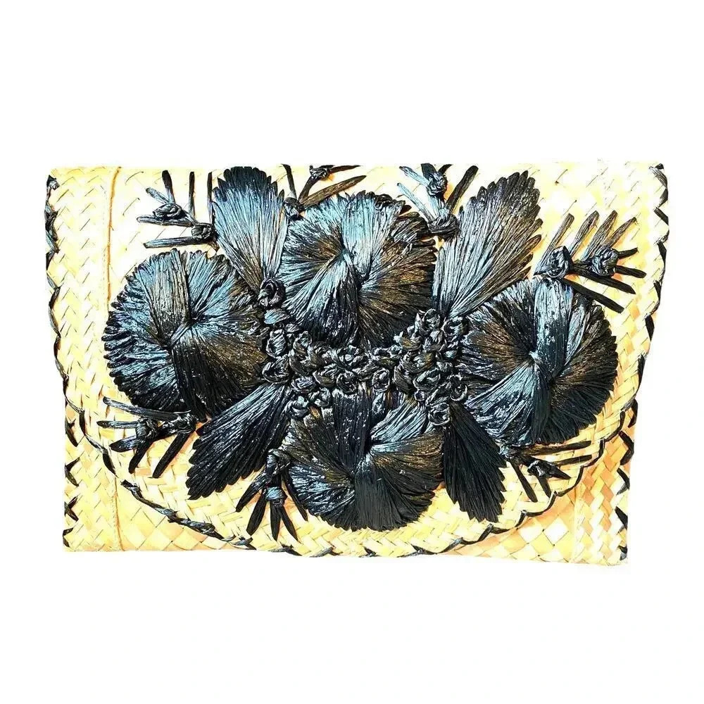 Vintage Unique Handmade Organic Palm Leaf Floral 3D Embroidery Bag/Wallet